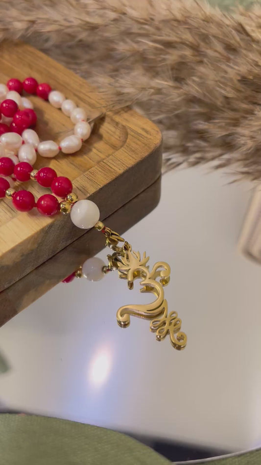 Mala « Écume Rouge » - SENSUALITÉ - VITALITÉ - ÉLAN DU COEUR - Bambou de mer- perles d’eau douce