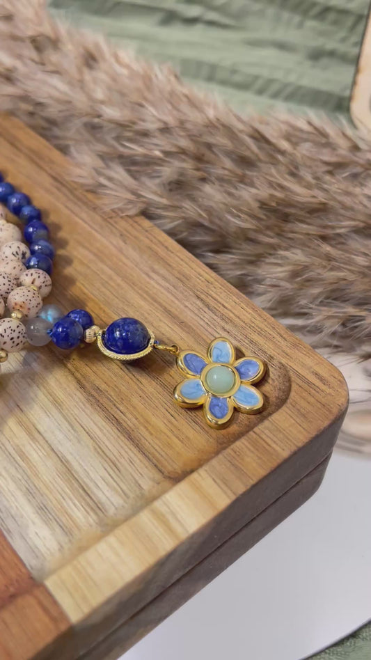 Mala « Sagesse des étoiles » - INTUITION - ÉVEIL - SAGESSE ANCIENNE - Graines de Bodhi - Lapis-lazuli - Labradorite