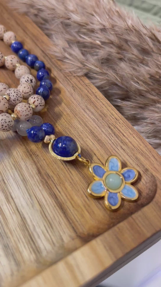 Mala « Sagesse des étoiles » - INTUITION - ÉVEIL - SAGESSE ANCIENNE - Graines de Bodhi - Lapis-lazuli - Labradorite