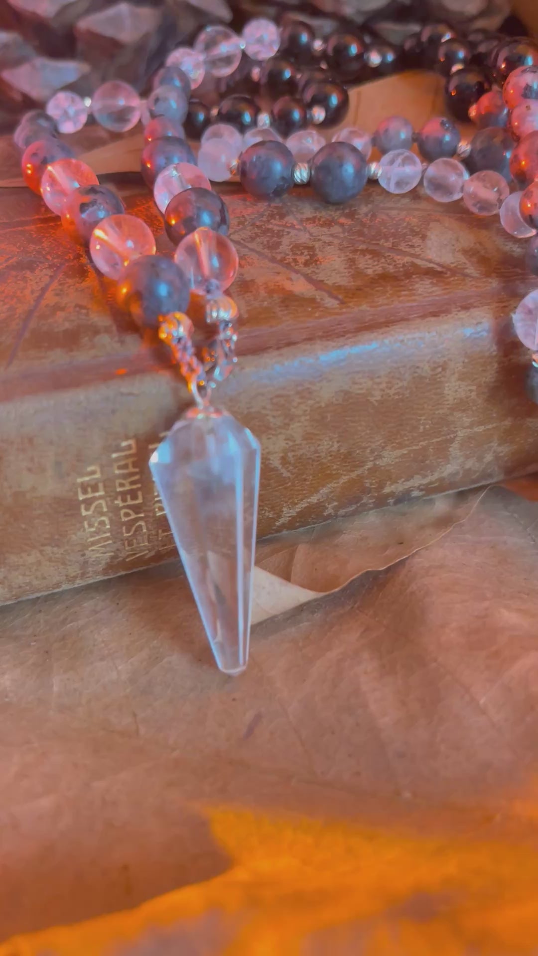 Mala pendule “Voile d’Ombre” – PROTECTION PROFONDE - INTUITION - CLARTÉ - Obsidienne noire - Labradorite - Cristal de roche
