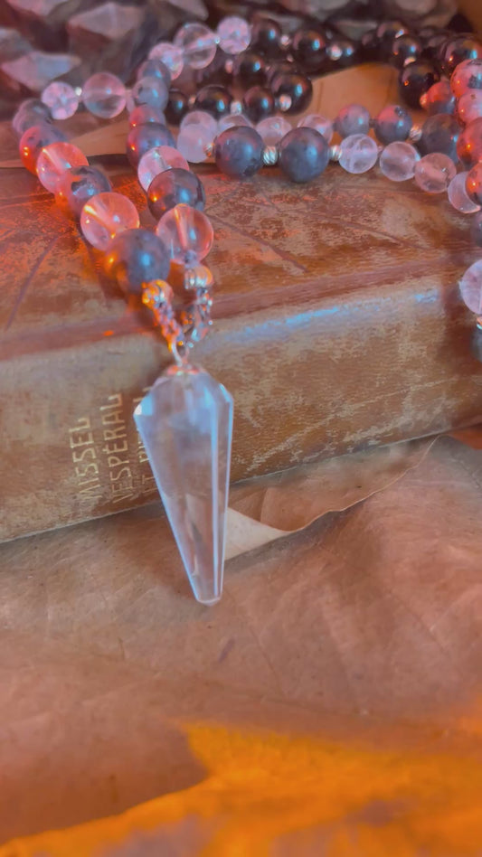 Mala pendule “Voile d’Ombre” – PROTECTION PROFONDE - INTUITION - CLARTÉ - Obsidienne noire - Labradorite - Cristal de roche