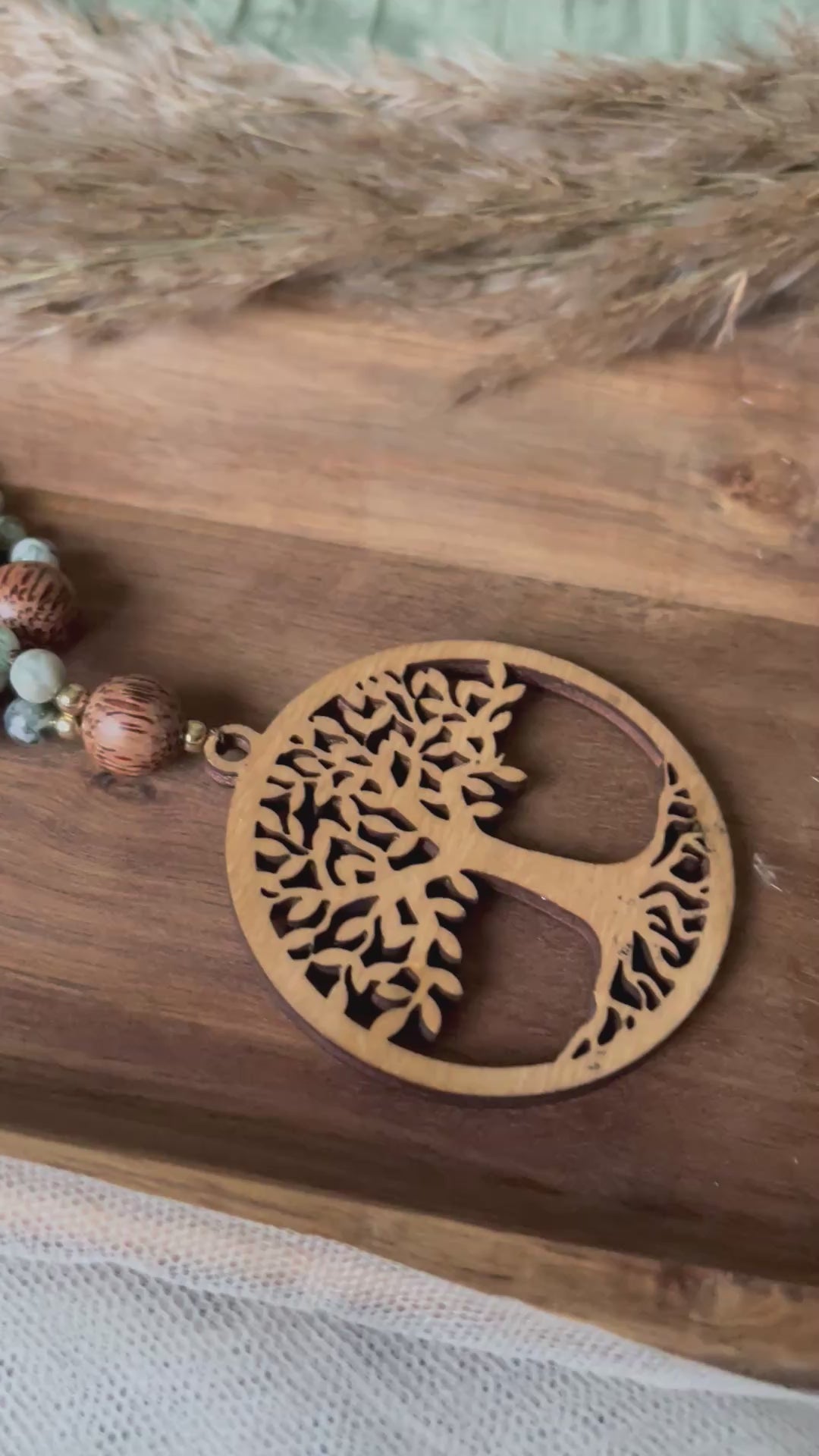 Mala « Forêt » - ANCRAGE - NATURE - RENOUVEAU - Agate arbre - Cristal de roche - Perles en bois