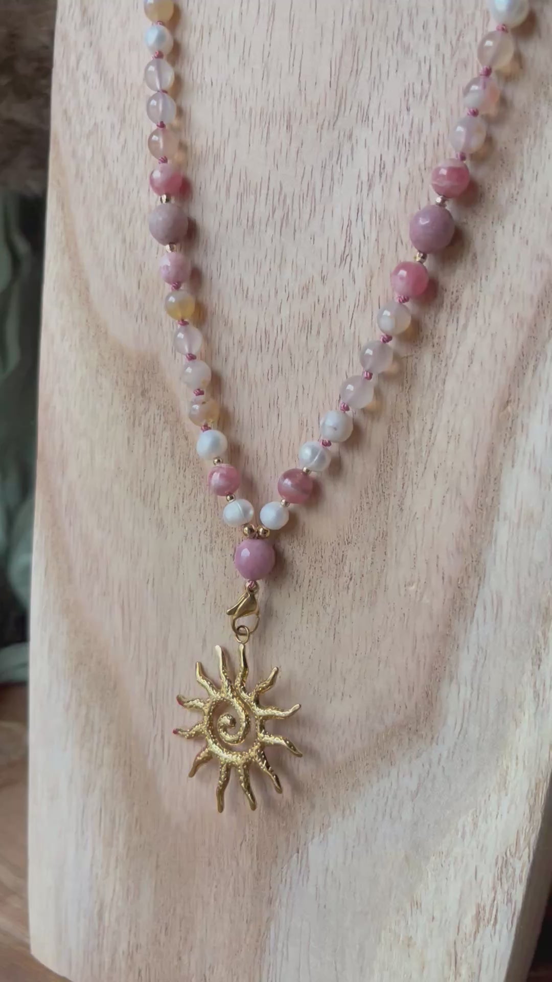 Mala « Souffle de Cerisier » AMOUR - GUÉRISON- DOUCEUR - Perles d’eau douce - Agate fleur de cerisier - Rhodochrosite