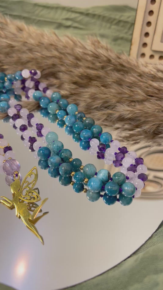 Mala « Souffle des fées » - LÉGÈRETÉ - MAGIE - CLARTÉ INTÉRIEURE - Apatite - Améthyste - Améthyste lavande