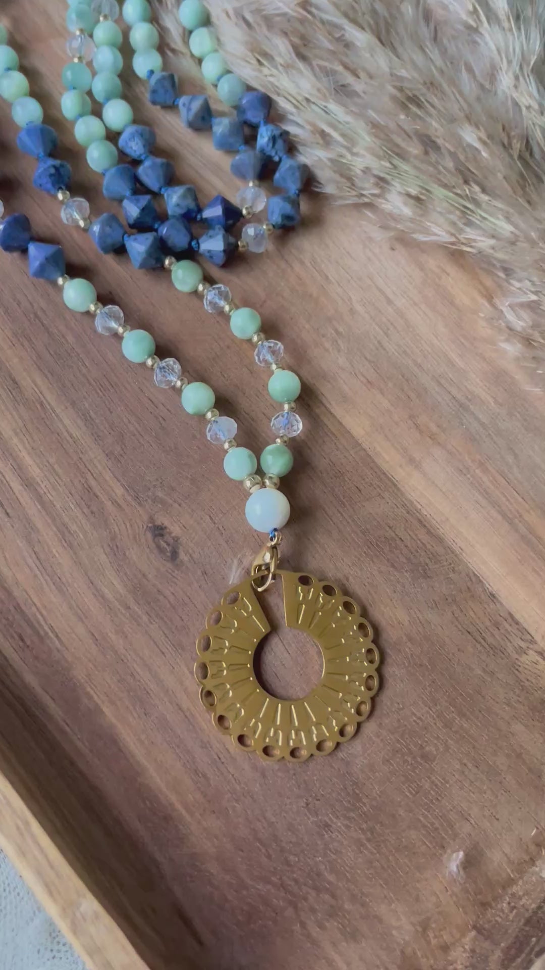 Mala « Voile des cieux » - SAGESSE - CONNEXION - ÉLÉVATION - Angélite - Dumortierite - Cristal de roche