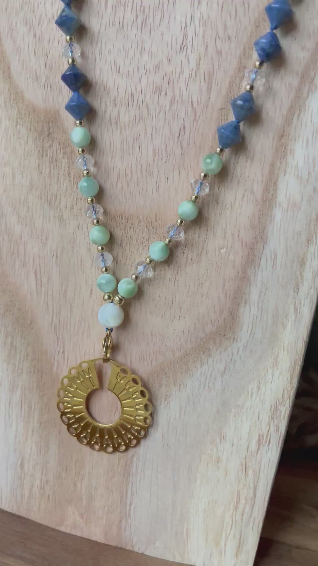 Mala « Voile des cieux » - SAGESSE - CONNEXION - ÉLÉVATION - Angélite - Dumortierite - Cristal de roche