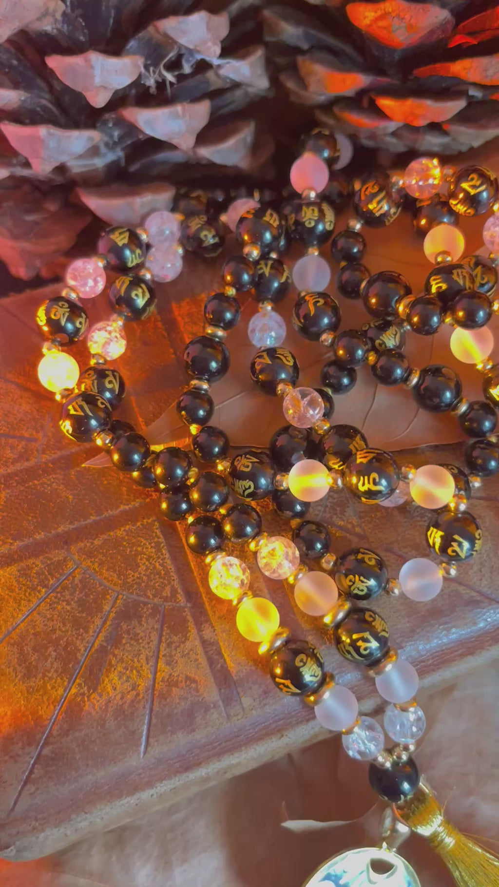 Mala “Lune Noire” Onyx - Obsidienne - Oeil céleste - Cristal de roche