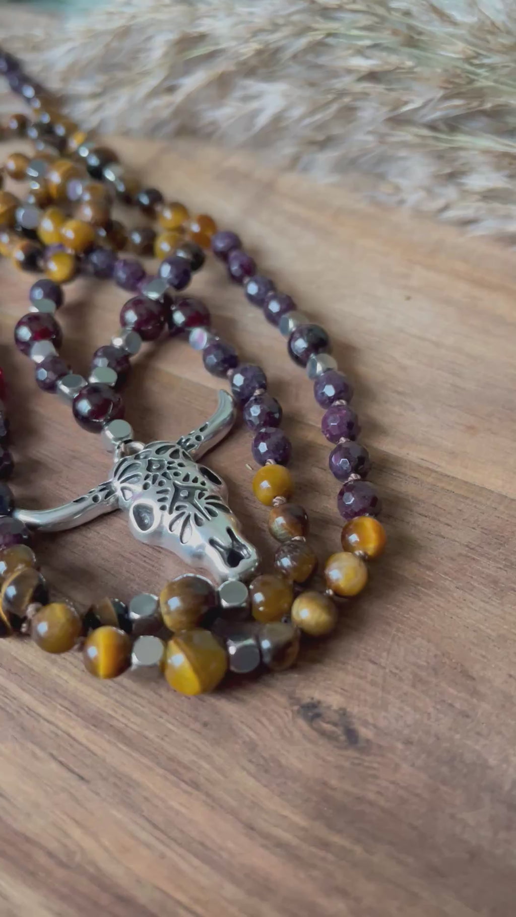 Mala « Âme guerrière » - FORCE - COURAGE - Grenat - Œil de tigre