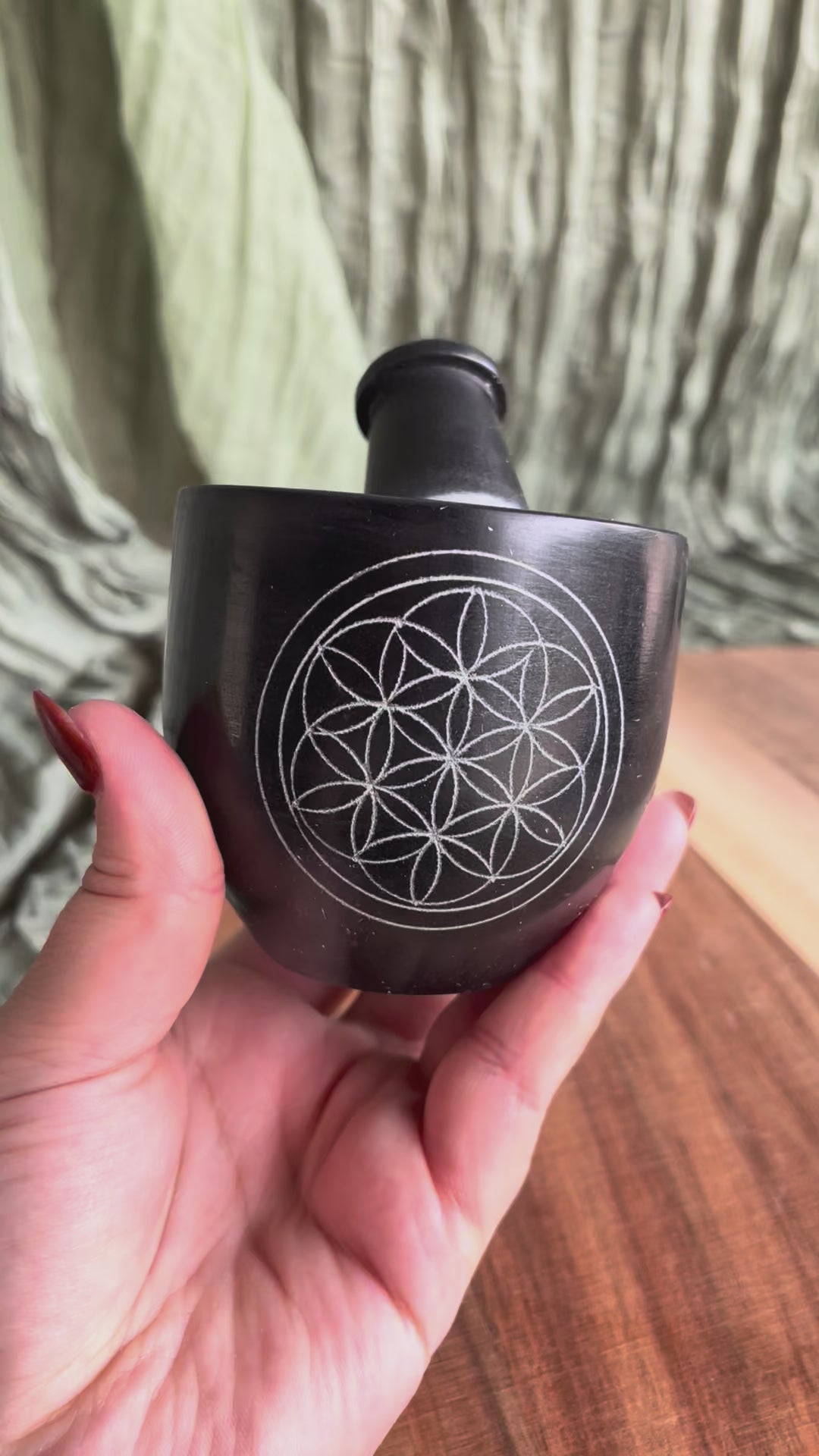 Mortier en pierre saponite - Fleur de vie