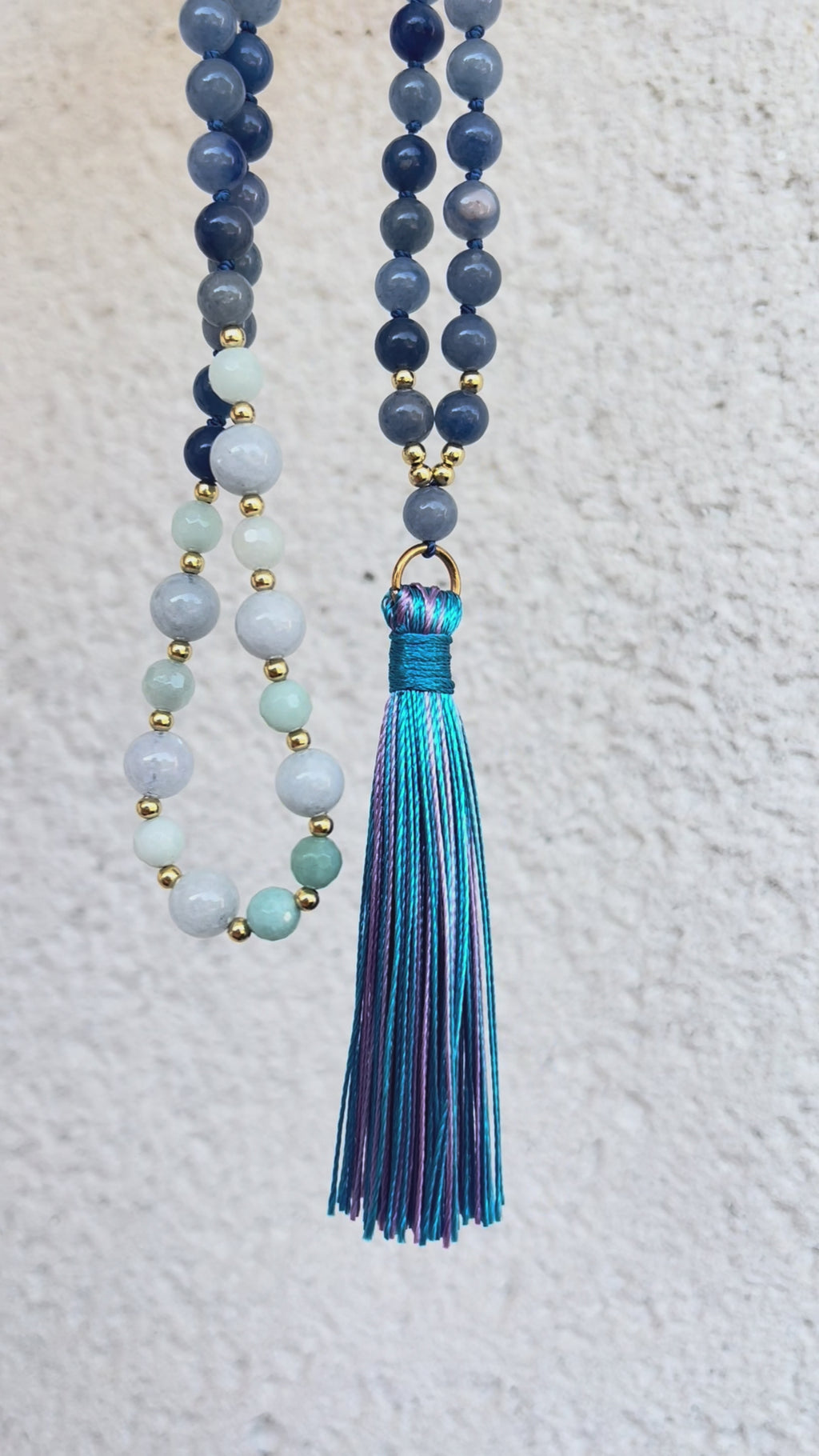 Mala "Harmonie Bleue" - SERENITE - HARMONIE - EXPRESSION - Aventurine bleue - Amazonite - Calcédoine