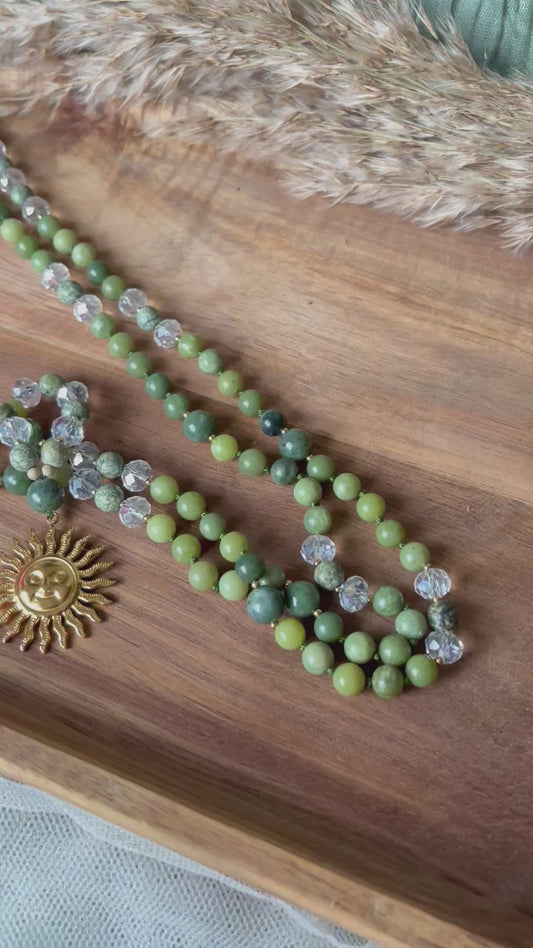 Mala « Souffle de Gaïa » - HARMONIE - RENOUVEAU - ANCRAGE - Jade verte - Agate mousse - Serpentine