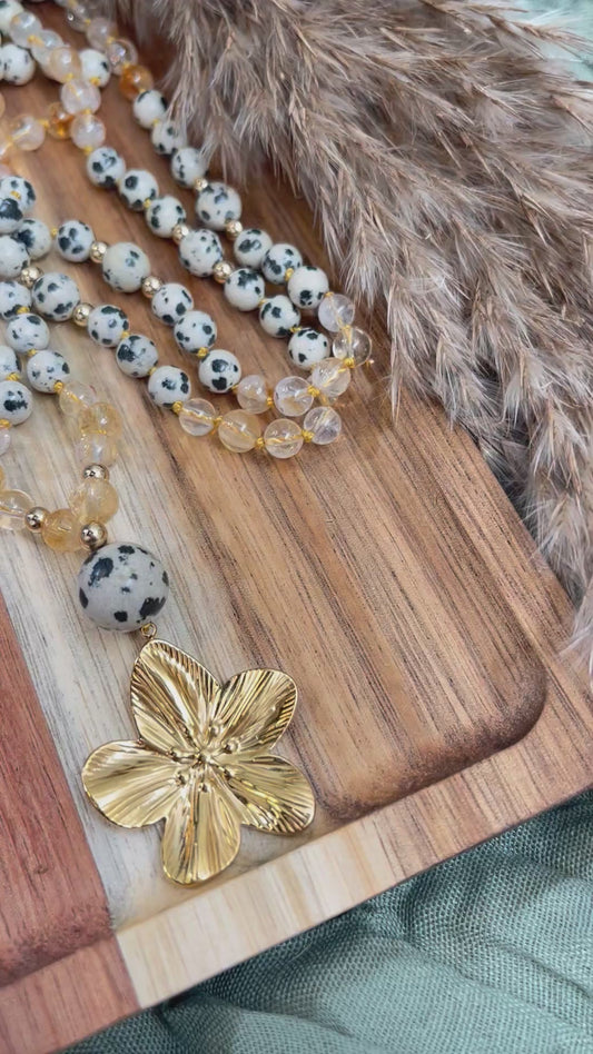 Mala « Joie Solaire » - OPTIMISME - CHANCE - VIBRATION SOLAIRE - Jaspe dalmatien - Citrine