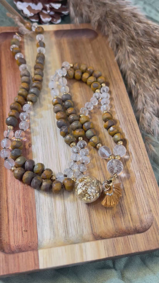 Mala “Souffle de Bambou” - SOUPLESSE - ALIGNEMENT - CROISSANCE - Agate Feuille de Bambou • Cristal de roche