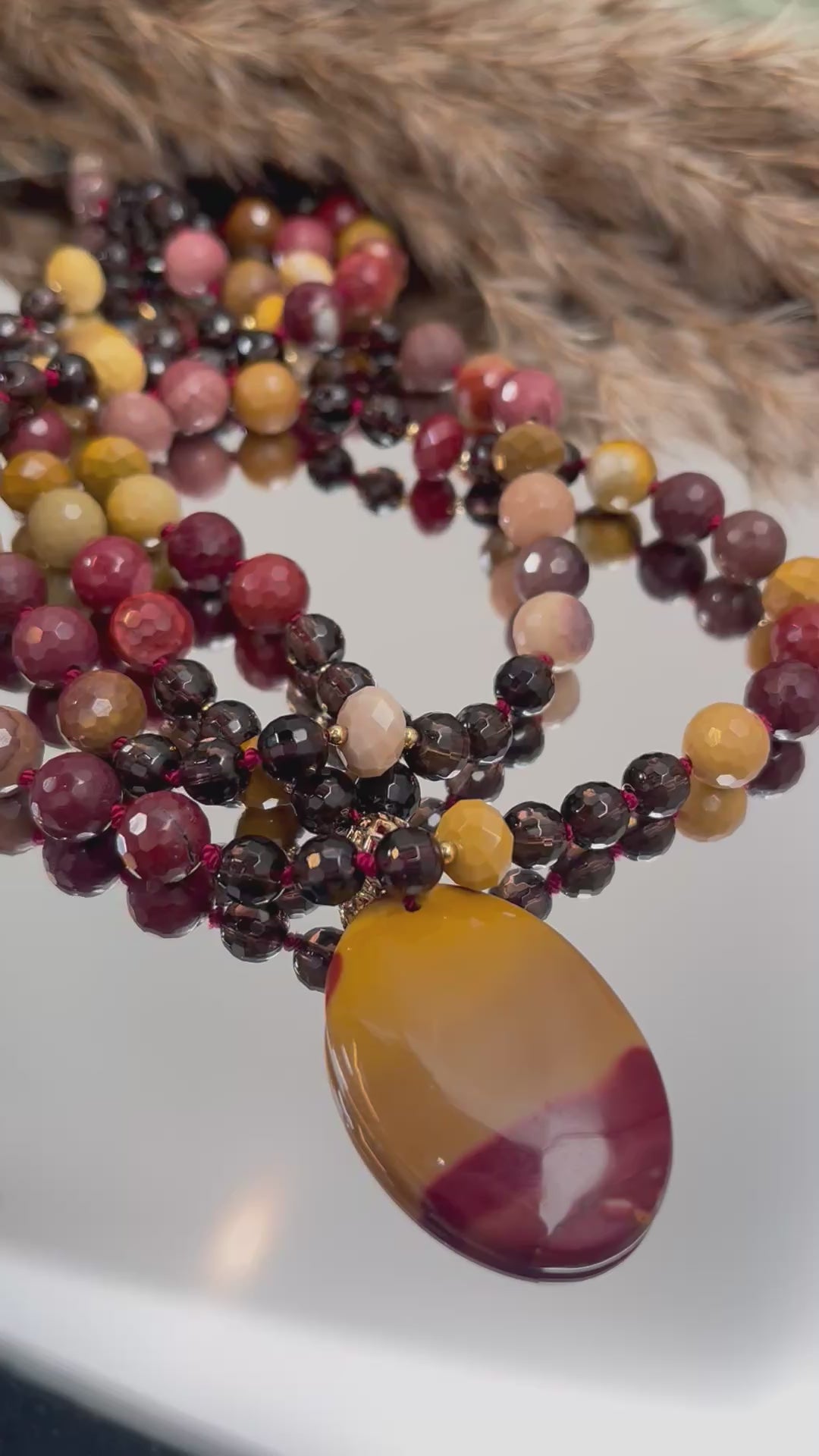 Mala « Terre Brune » - SAGESSE INTÉRIEURE - STABILITÉ - ANCRAGE - Mookaite - Quartz fumé